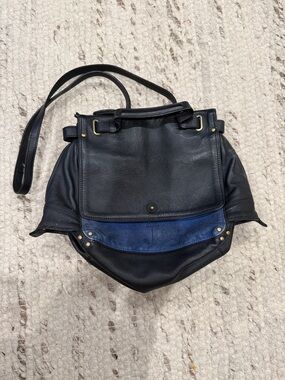 Jerome Dreyfuss Black Leather Shoulder Bag with Navy Accent